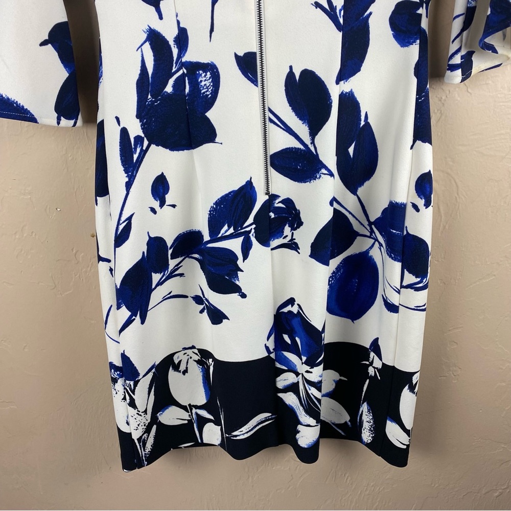 Vince Camuto Elbow Bell Sleeve Floral Print Dress Blue White size 6 - Picture 8 of 16